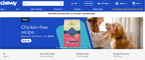 Chewy is a big online pet store in the USA. They use automation to send order updates and customer emails.